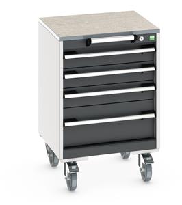 cubio mobile cabinet with 4 drawers & lino worktop. WxDxH: 525x525x790mm. RAL 7035/5010 or selected Bott New for 2022